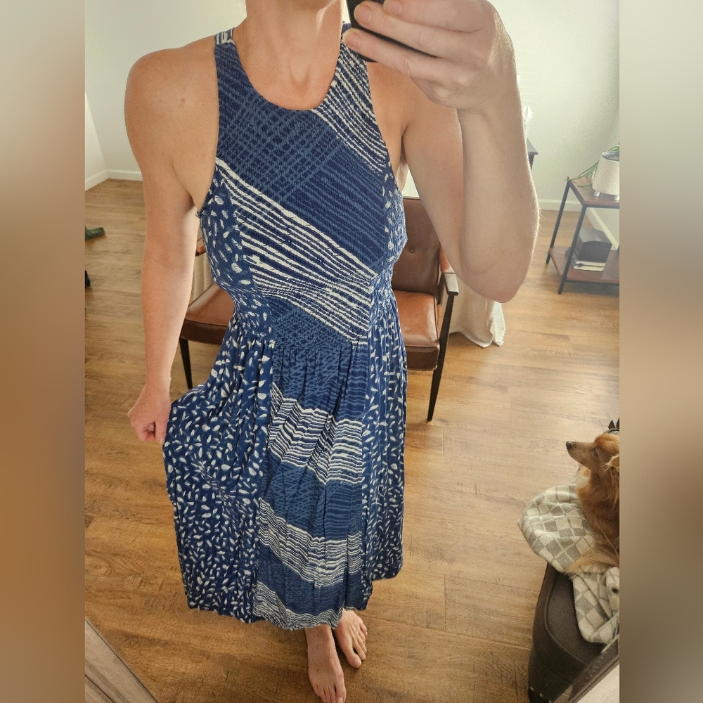 Navy Patterned Midi Dress